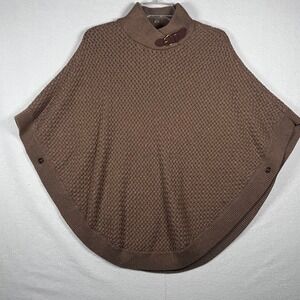 Banana Republic Small Brown Knitted Poncho Cape Sweater Mock Neck Buckle Detail